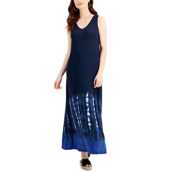 Budget π Style & Co π© Women's Tie-Dyed Sleeveless Maxi π Dress, Created For Macy's Blue Socket π 4 Budget π Style & Co π© Women's Tie-Dyed Sleeveless Maxi π Dress, Created For Macy's Blue Socket π - Image 2
