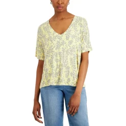 Best deal 😍 Style & Co 👩 Women's Drop-Shoulder Floral-Print T-Shirt, Created For Macy's Yellow Fancy ❤️ -Style & Co Sales unnamed file 1057