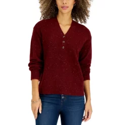 Promo ✨ Style & Co Petite Speckled Henley Sweater, Created For Macy's Ember Grey Heather 🧨 -Style & Co Sales unnamed file 1121