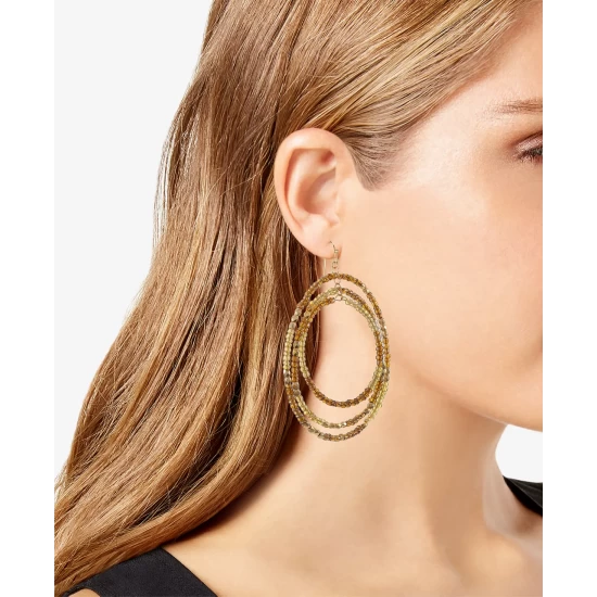 Promo π Style & Co Gold-Tone Beaded Multi-Layer Hoop Earrings, Created For Macy's Brown π 5 Promo π Style & Co Gold-Tone Beaded Multi-Layer Hoop Earrings, Created For Macy's Brown π - Image 3