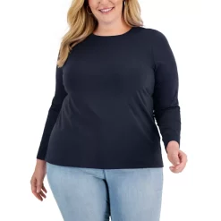 Outlet ⌛ Style & Co Plus Size Long-Sleeve T-Shirt, Created For Macy's Bright White ❤️ -Style & Co Sales unnamed file 1329