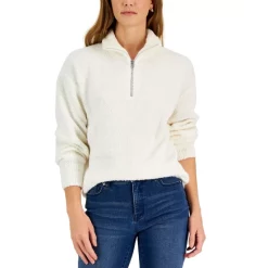 Promo 😍 Style & Co 👩 Women's Mock-Neck Quarter-Zip Sweater, Created For Macy's Silver Pink 🤩 -Style & Co Sales unnamed file 139