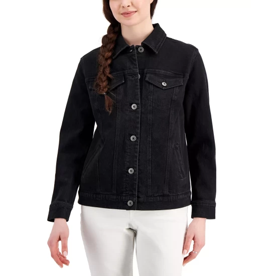 New π Style & Co π© Women's Denim Trucker Jacket, Created For Macy's Washed Black π 6 New π Style & Co π© Women's Denim Trucker Jacket, Created For Macy's Washed Black π - Image 4