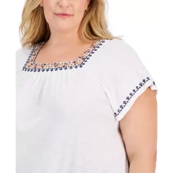 Best deal 🎁 Style & Co 👩 Women's Embroidered Puff-Sleeve Blouse, Created For Macy's Lavenderbouquet 🔥