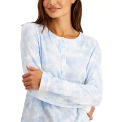 Best Pirce 👍 Style & Co Petite Cotton Tie-Dyed Henley Long-Sleeve Top, Created For Macy's Pink Waterdye ⭐ -Style & Co Sales unnamed file 1422