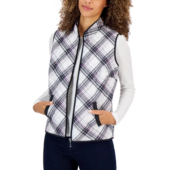Outlet π₯° Karen Scott π© Women's Plaid Sleeveless Puffer Vest, Created For Macy's Winter White π 6 Outlet π₯° Karen Scott π© Women's Plaid Sleeveless Puffer Vest, Created For Macy's Winter White π - Image 4