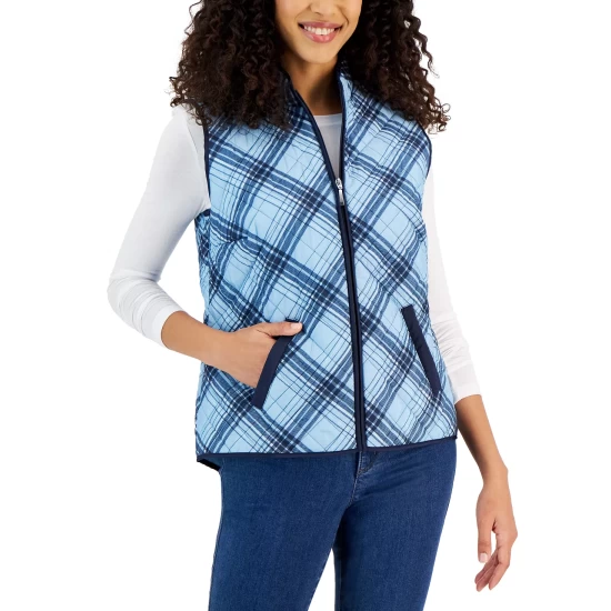Outlet π₯° Karen Scott π© Women's Plaid Sleeveless Puffer Vest, Created For Macy's Winter White π 7 Outlet π₯° Karen Scott π© Women's Plaid Sleeveless Puffer Vest, Created For Macy's Winter White π - Image 5