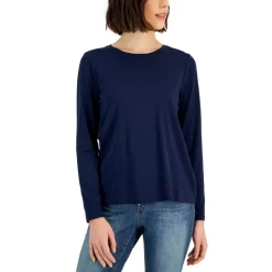 Buy ✔️ Style & Co 👩 Women's Long-Sleeve Crewneck T-Shirt, Created For Macy's Fire Pink 😍 -Style & Co Sales unnamed file 157