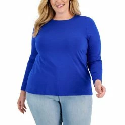 Outlet ⌛ Style & Co Plus Size Long-Sleeve T-Shirt, Created For Macy's Bright White ❤️