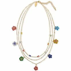 Best Pirce β€οΈ Style & Co Gold-Tone Multicolor Flower Shaky Charm Layered Statement Necklace, 17 + 3 Extender Multi Tone π