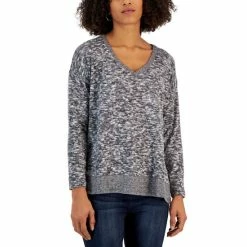 Promo 💯 Style & Co Petite High-Low Vented-Hem V-Neck Top, Created For Macy's Deep Black 🛒