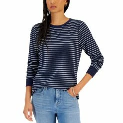 Flash Sale 🛒 Style & Co Petite Striped Waffle Top, Created For Macy's Navy Stripe ⌛