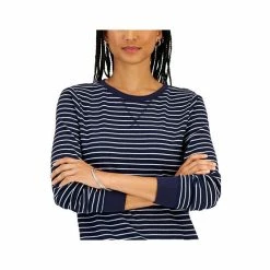 Flash Sale 🛒 Style & Co Petite Striped Waffle Top, Created For Macy's Navy Stripe ⌛ -Style & Co Sales unnamed file 1619