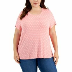 Buy 🌟 Style & Co Plus Size Drapey One Pocket T-Shirt, Created For Macy's Peach Dye Dots 😍