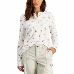 Brand new 🧨 Style & Co Petite Long-Sleeve Floral Henley, Created For Macy's Lucy Bouquet 🥰