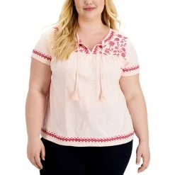 Cheapest β€οΈ Style & Co Plus Size Embroidered Peasant Top, Created For Macy's Blue Socket π