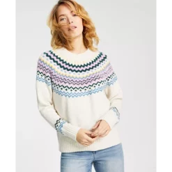 Best Pirce 🔔 Style & Co 👩 Women's Fair Isle Crewneck Sweater, Created For Macy's Eggnog ✨ -Style & Co Sales unnamed file 235