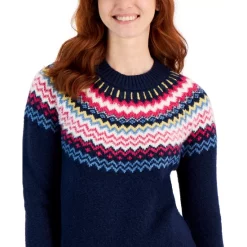 Best Pirce 🔔 Style & Co 👩 Women's Fair Isle Crewneck Sweater, Created For Macy's Eggnog ✨ -Style & Co Sales unnamed file 236