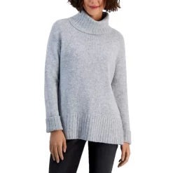 Promo 🎉 Style & Co 👩 Women's Ribbed-Trim Turtleneck Sweater, Created For Macy's Blue 🔥 -Style & Co Sales unnamed file 274