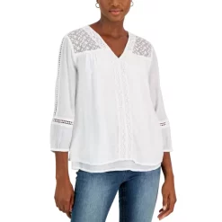 Buy 😍 Style & Co 👩 Women's 3/4-Sleeve Embroidered Lace Top, Created For Macy's Industrial Blue 😉 -Style & Co Sales unnamed file 59