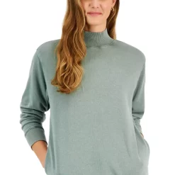 Hot Sale 🛒 Style & Co Petite Mock-Neck Ribbed-Edge Sweatshirt, Created For Macy's Dark Lead Heather 🛒 -Style & Co Sales unnamed file 673