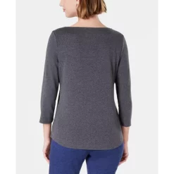 Deals 🧨 Style & Co 👩 Women's Burnout V-Neck T-Shirt, Created For Macy's Industrial Blue 🤩