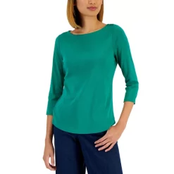 Deals 🛒 Charter Club 👩 Women's Pima Cotton Boat-Neck Top, Created For Macy's Wild Meadow 🎉 -Style & Co Sales unnamed file 768