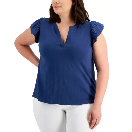 Cheapest π Style & Co Plus Size Cotton Flutter-Sleeve Top, Created For Macy's Lavender Bouque π 4 Cheapest π Style & Co Plus Size Cotton Flutter-Sleeve Top, Created For Macy's Lavender Bouque π - Image 2